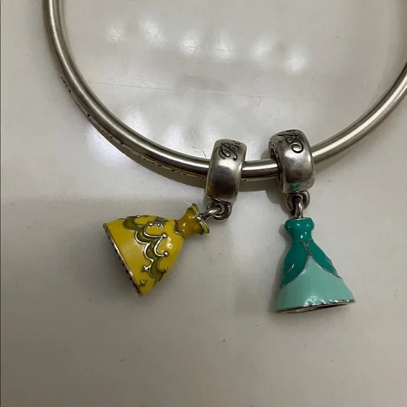 Pandora Silver Bracelet with Yellow and Teal Charms - Picture 3 of 3